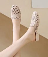 New Fashion Apricot Hollow Out Breathable Slide Sandals